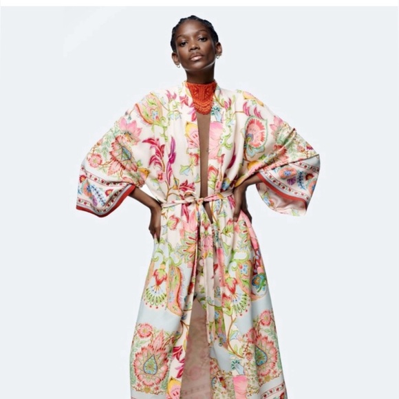 Zara Limited Edition Pink Floral Kimono Robe Women’s Size XL - Picture 5 of 8
